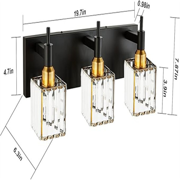 3 Light Matte Black Crystal Bathroom Vanity Light - Modern Wall Sconce For Mirror, Living Room, Bedroom
